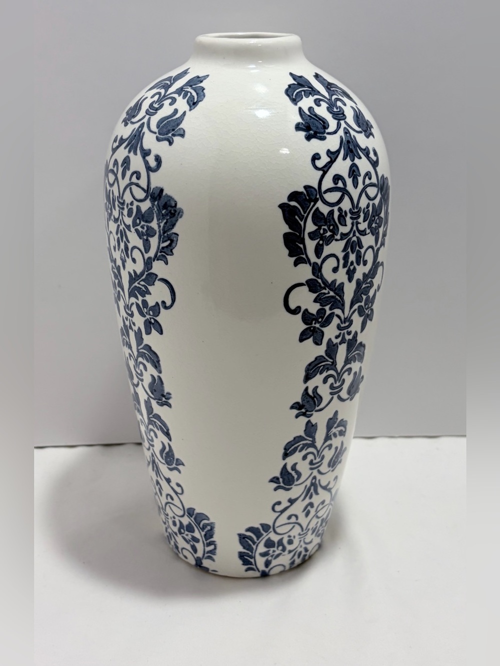 Blue and White Patterned Ceramic Vase Classic Floral Motif